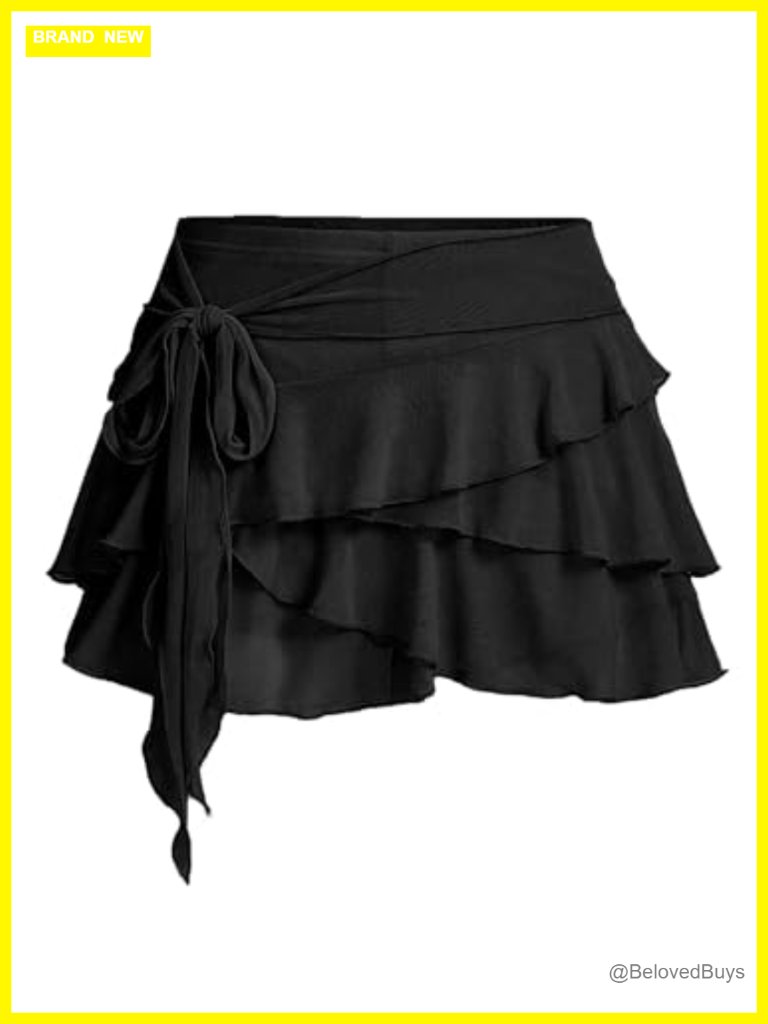 Y2k Mesh Flowy Pleated Skort With Shorts, Mini Ruffle Skirt For Rave Party